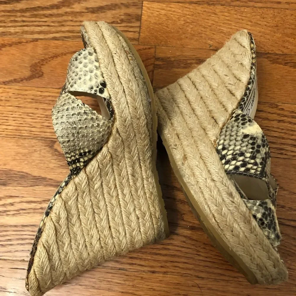 Jimmy Choo Beige and Black Snakeskin Espadrille Wedge Sandals